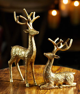 Gold Resin Deer Figurines 11.5 Inch Set of 2 - NEW 2024