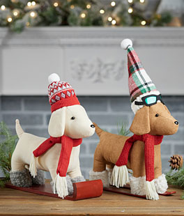 Dogs On Sled and Skis Set of 2 Assorted 13.5" and 16.5" Tall - NEW 2024