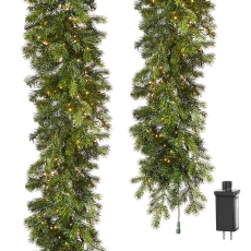 9 Foot Pre Lit Pine Garland With 480 Warm White Lights Connectable End to End