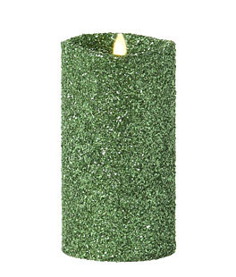 Luminara 7 Inch Green Glitter Holiday Pillar Battery Operated