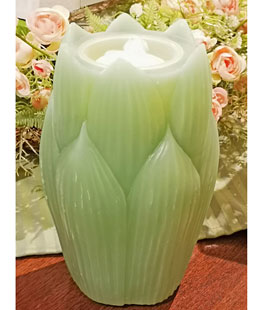 Green Wax Lily Design Aquaflame Fountain Candle - Remote Control Included - NEW 2024