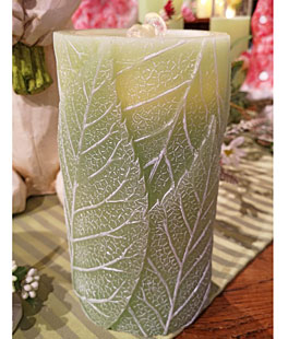 Green Wax Leaf Design Aquaflame Fountain Candle - Remote Control Included - NEW