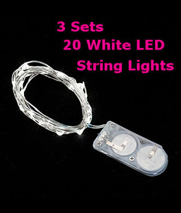 3 PACK - 20 White LED Battery Mini Lights on Flexible Wire - Submersible