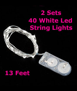 2 PACK - 40 White LED Battery Mini Lights on Flexible Wire 13 Feet - Submersible