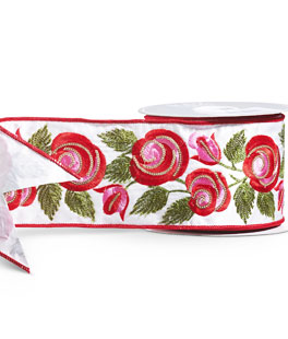 Embroidered Roses Ribbon 4" x 10 Yards - New 2024