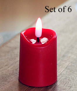 Set of 6 Red Votive With  Red LED Candles 2 x 3 - Timer