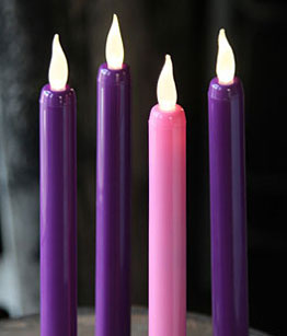 Flameless Advent Taper Candle Set - 3 Purple 1 Pink - 9 Inch
