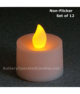Tall No Flicker Flameless Tea Lights Amber LED Battery Operated Set of 12