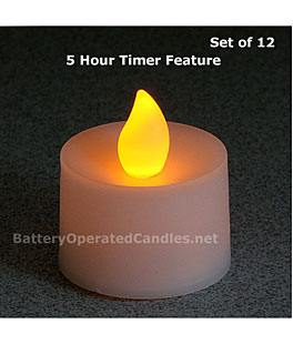 Tall Flameless Tea Lights Amber LED Battery Operated 12 Pack - 5 Hour Timer