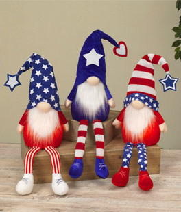 Lighted Plush Americana Gnomes 26 Inch Battery Operated Shelf Sittter - Timer
