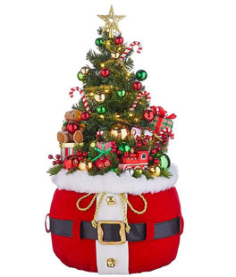 Santa's Little Helpers Santa Belt Bag with Lit Tree Battery Operated 32 Inch
