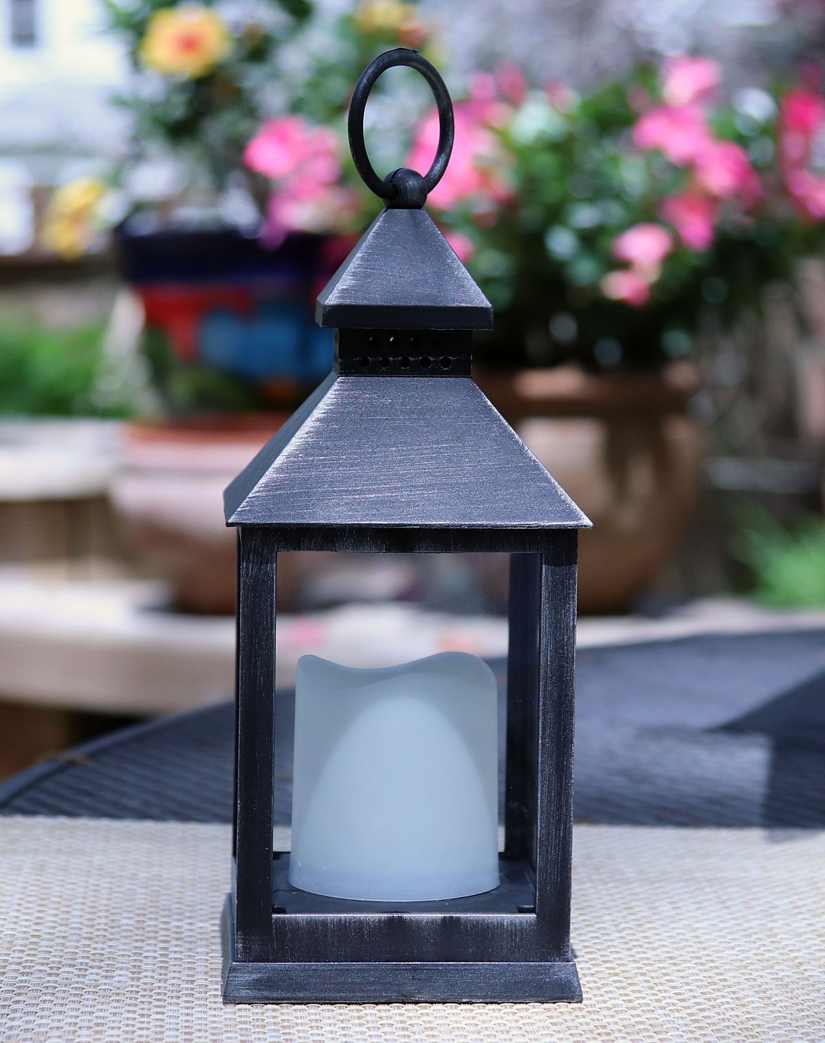 9.5 Inch FireGlow LED Hurricane Lantern - Matte Black