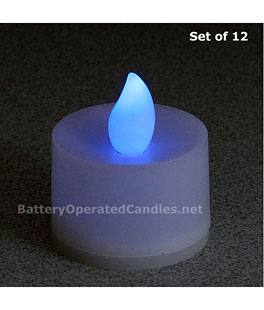 Tall Flameless Tea Lights Blue LED  Battery Operated Set -12