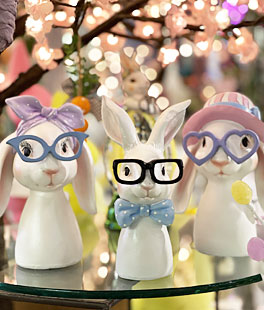 Easter Bunnies With Decorative Glasses 3 Assorted - NEW 2024