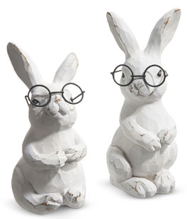 Set of 2 Bunny With Glasses Decorative Figurine From RAZ - New 2024