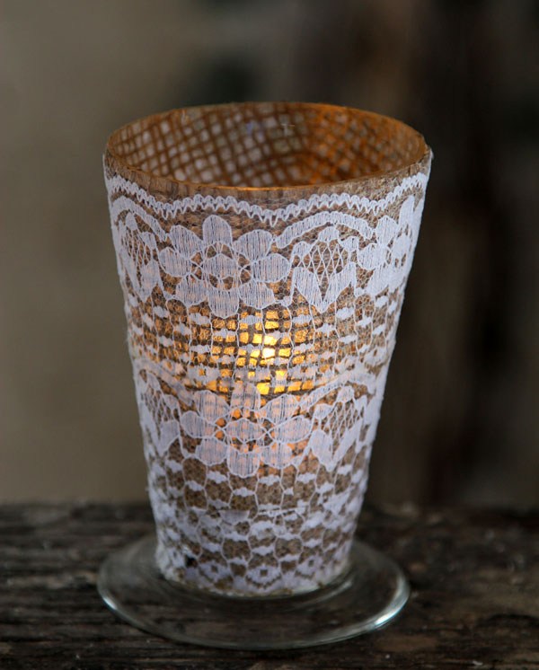 Burlap and Lace Votive Holder - 4.75 Inch - Buy Now