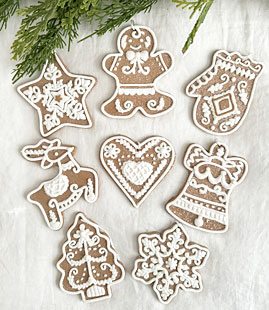 Large Set of 8 Iced Gingerbread Cookie Ornaments In Gift Box - NEW 2024