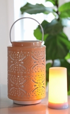 Rechargeable Lantern With Fire Glow Light Unit 12 Inch Coral Enamel