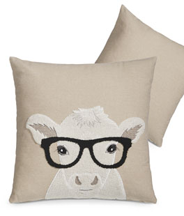 Cow With Glasses 18 Inch Pillow With Insert - NEW From RAZ 2024