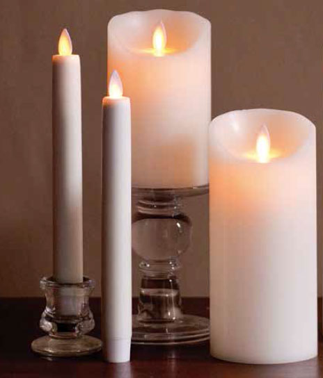 8 Inch Ivory Moving Flame Battery Operated Taper Candle - Timer - Buy Now