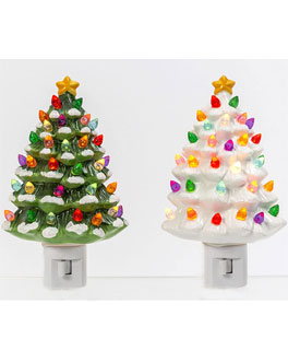 Electric Dolomite Christmas Tree Nightlight - Set of 2 Green and White
