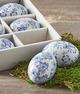 Blue and White Porcelain Floral Eggs Set of 6 Assorted - NEW 2024