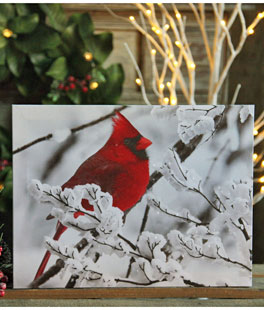 Battery Operated Lighted Print With Cardinal In Snow