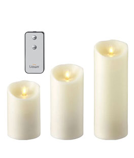 Set of 3 Ivory Moving Flame Candles With Remote Control Included