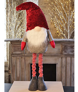 Holiday Gnome With Extendable Legs - Red Hat, Striped Legs - 46 Inch