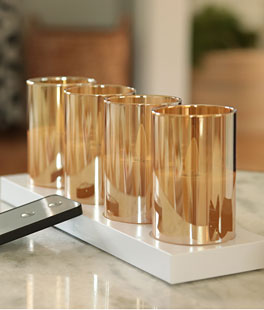 Rechargeable Moving Flame Set of 4 Gold Glass Votives With Charging Base and Remote