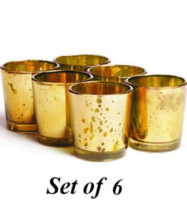Set of 6  Gold Mercury Glass Votive Holder 2.5 Inches