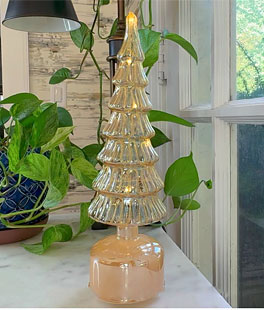 Light Up Rotating Gold Glitter Glass Christmas Tree 13 Inch Battery Operated - New 2024