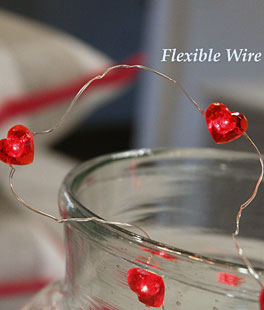Red Heart String Lights - Set of 2 With 40 Lights - 6 Hour Timer