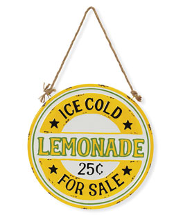 Outdoor Metal Sign Ice Cold Lemonade For Sale - 12 Inch With Jute Cord