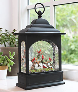 11 Inch Cardinal Glitter Lighted Water Lantern With USB and Timer