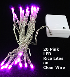 Battery-Operated 20 LED String Light Set - Pink/Clear Cord