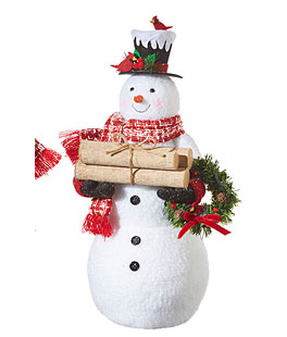 19 Inch Mr. Snowman Figurine With Logs and Cardinals