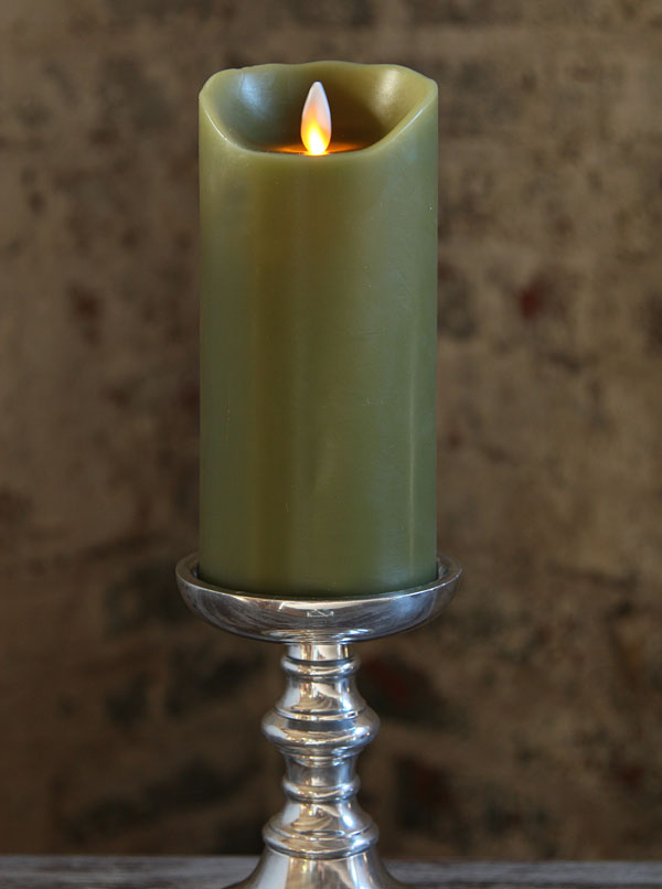 7 Inch Sage Green Moving Flame Candle - 5 Hour Timer - Remote Ready