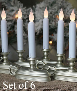 Discount 6 Pack - Warm White / Amber - Traditional Battery Window Candle (Pewter)