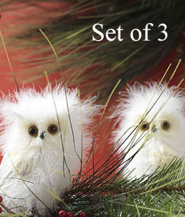 White Owls Ornaments Set of 3 - 4.5 Inch