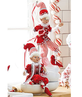 Peppermint Parlor 16 inch Posable Elf Figurine, Set of 2 Assorted