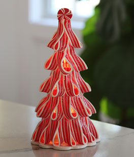 Lighted Peppermint Candy Ribbon Tree - Battery Operated 9.5 Inch