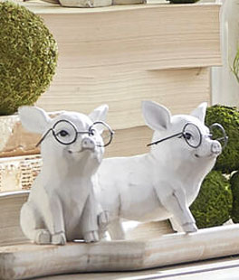 Set of 2 Pig With Glasses Decorative Figurine From RAZ - New