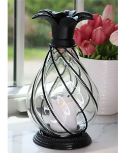 Metal and Glass Pineapple Candle Lantern 10 Inch - Timer