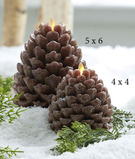 5 x 6 Moving Flame Frosted Brown Pinecone Candle