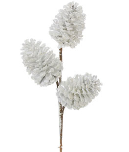 Silver and White Pinecone Spray  - 21 Inch