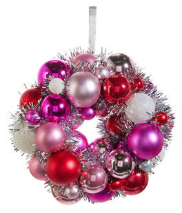 11 Inch Pink Ball Wreath Ornament With Tinsel  - From RAZ New 2024