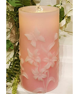 Pink Wax With Lily Floral Design Aquaflame Fountain Candle - Remote Control Included