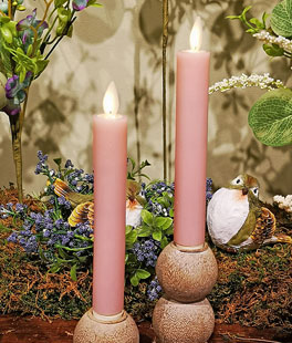 6 Inch Pink (2 Pack ) Moving Flame Battery Operated Taper Candle - Remote Included