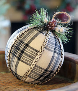 Plaid Ball Ornament With Floral Accent - 5.75 Inch